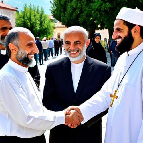 **

"A group of Montenegrin people from diverse religious backgrounds (Orthodox Christian, Muslim, Catholic) gathered in a town square, fully clothed in traditional and modest attire, smiling and shaking hands, representing interfaith harmony, safe for work, appropriate content, perfect anatomy, natural proportions, family-friendly, professional photography, sunny day, Montenegrin flag in background."

**